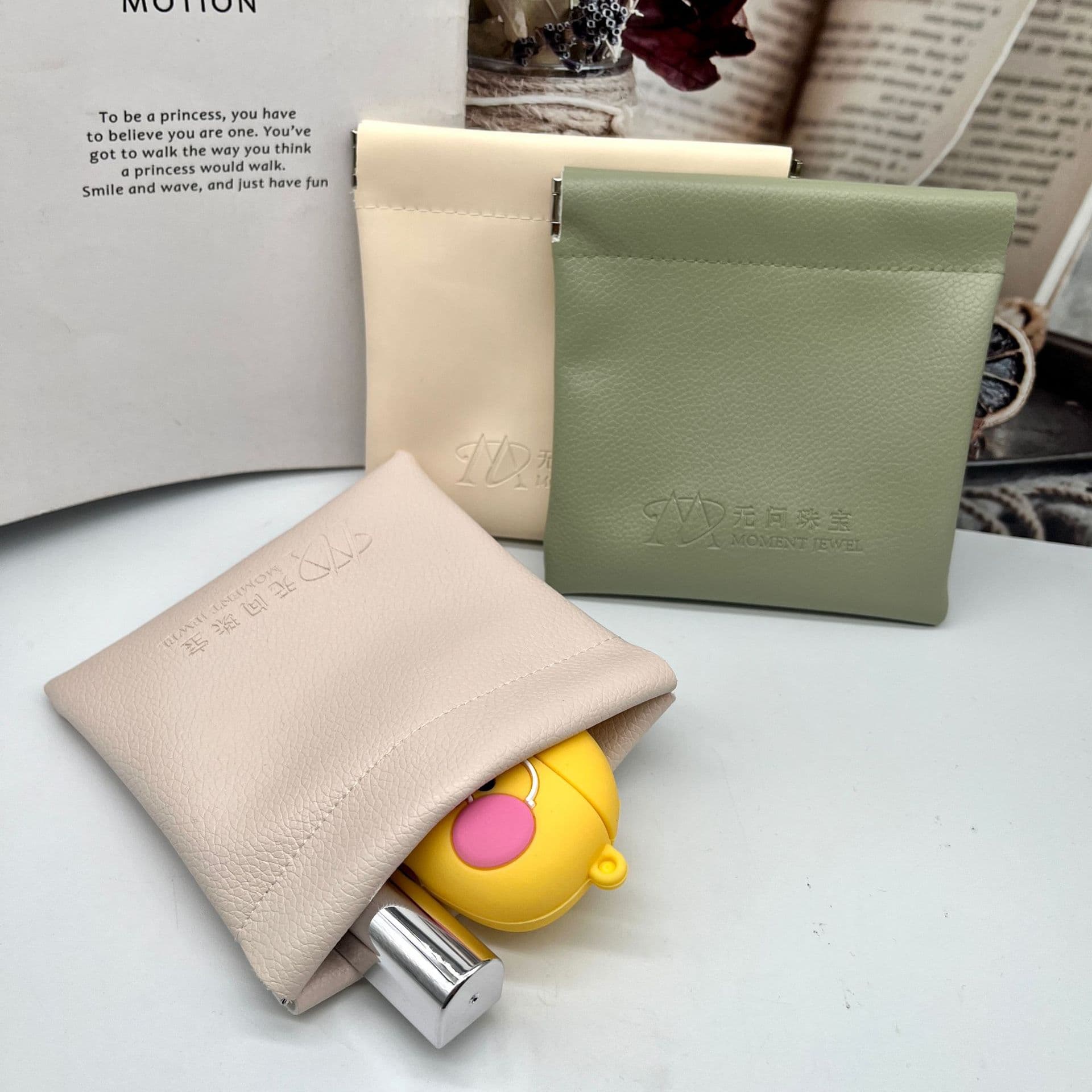 High-Appearance Lipstick Earphone Data Cable Portable Storage Pouch Snap-Close Cosmetic Bag Automatic Closure Release in