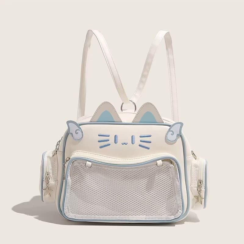 Two-dimensional cat bag, cute little appetite pain bag, backpack, crossbody bag, women's transparent millet shoulder handbag