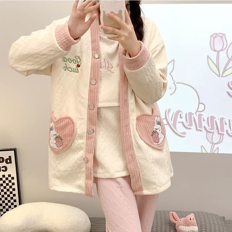 Three-piece maternity and postpartum care set, autumn and winter thickened, warm and cold-proof home set.