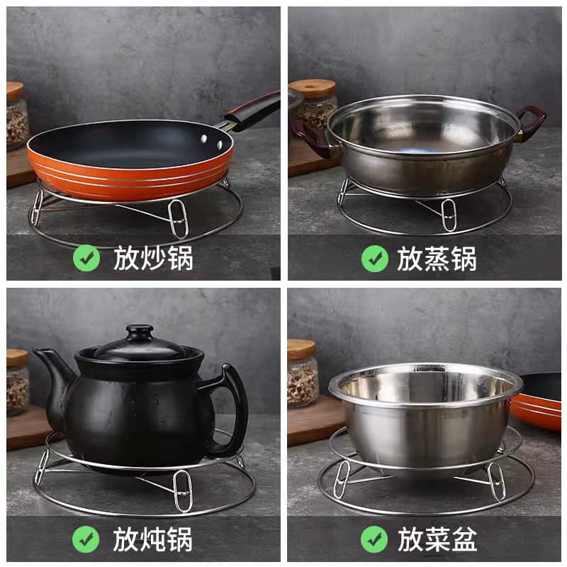 Stainless steel solid pot rack, kitchen steamer rack, thickened double-layer wok rack, heat insulation mat, anti-scalding storage rack wholesale