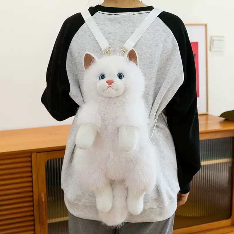 Lifelike Running Cat Plush Toy Stuffed Animal Backpack Plush Doll Gift for Women Birthday