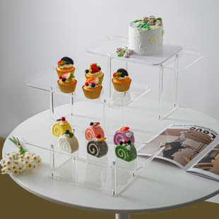 Cross-border Acrylic Cake Display Stand Dessert Display Transparent Hot Bend 45 Degree Cupcake Bread Display Tray