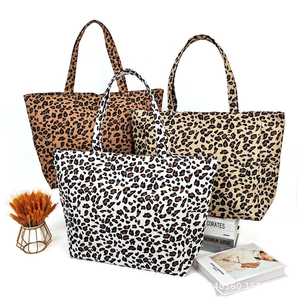Leopard Print Canvas Commuter Bag for Women 2026 New Fashion Large Capacity Handheld Shoulder Mom Bag Crossbody Tote Bag