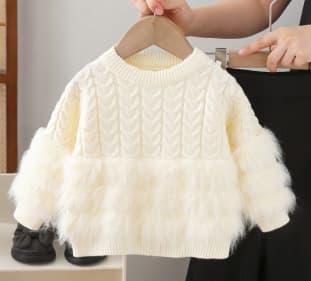 Girls' Long Fake Mink Knit Two-Piece Set, 2025 Fall/Winter New Arrival, Round Neck Sweater and Pants Set
