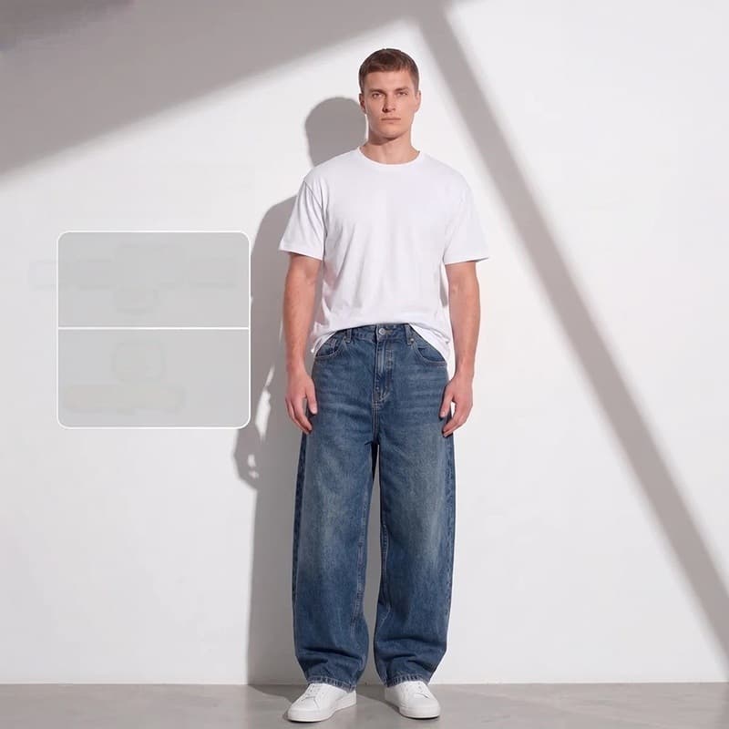 American Retro Blue Jeans for Men, Autumn New Straight Loose Heavy Washed Vintage Wide-Leg Pants Jeans