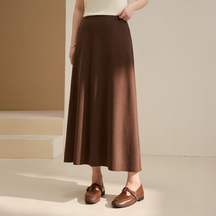 【Caramel Cocoa】Fleece-lined Thick Knitted Midi Skirt, Plus Size Women's Clothing, 2025 Autumn New Arrival
