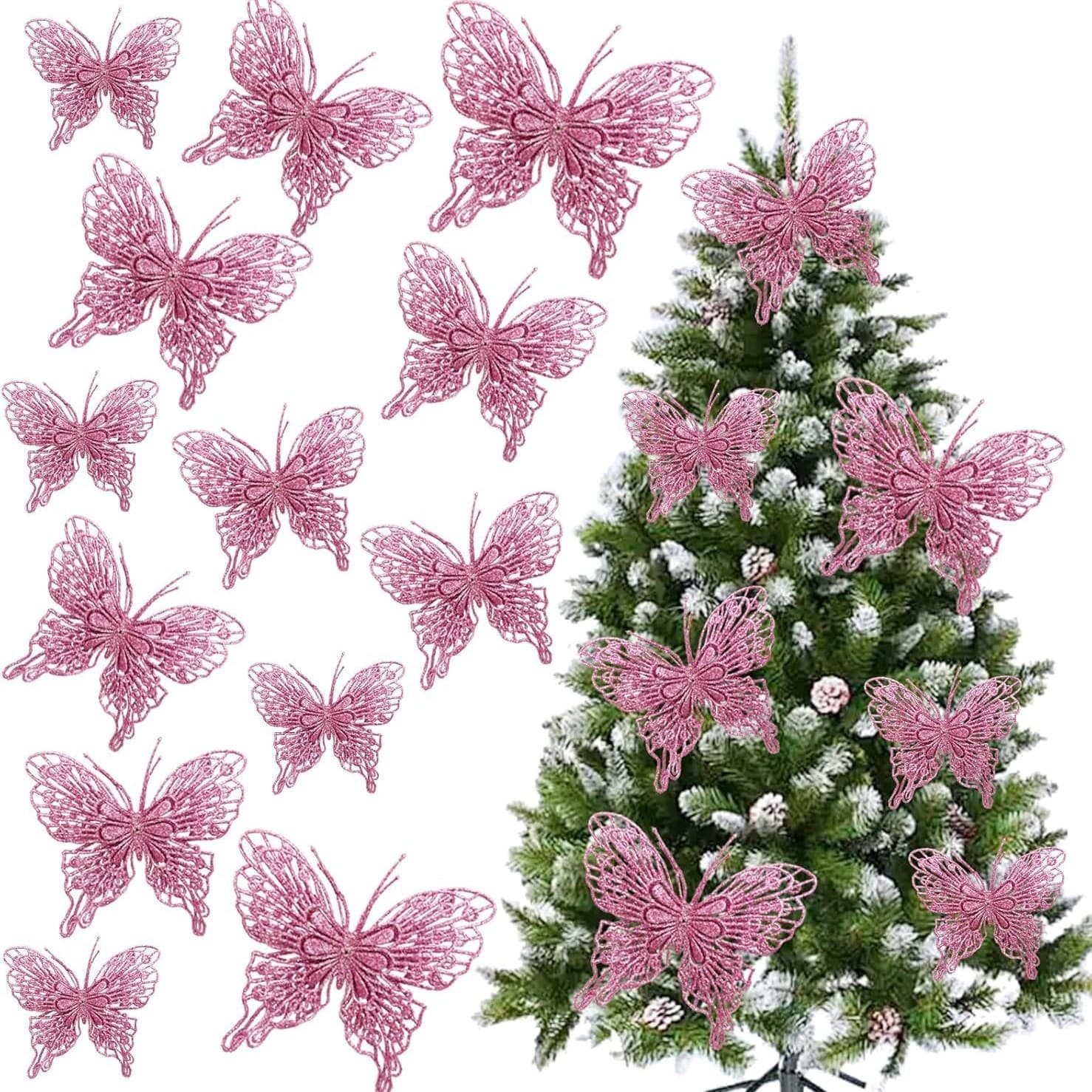Christmas Decoration Double-Layer Glitter Simulation Butterfly Christmas Tree Ornament New Christmas Hanging Decoration Butterfly Ornament