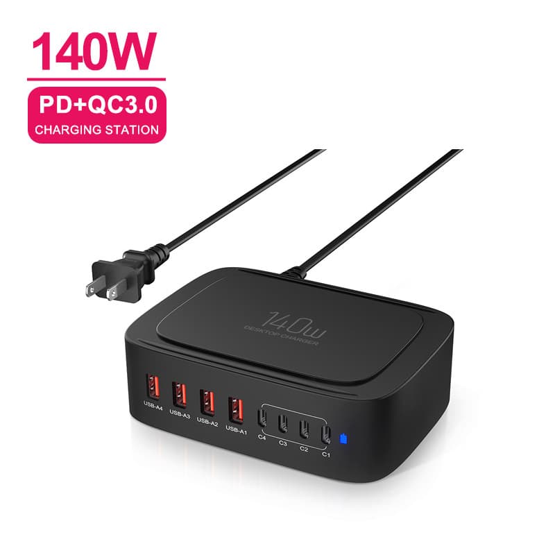 140W Charger USB Type-C Multi-Port Desktop Travel Charger with Power Adapter PD Fast Charger