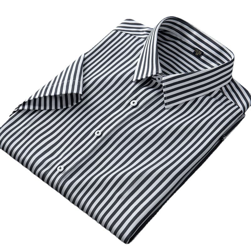 2026 Summer New Stretch Striped Short Sleeve Shirt for Men, Business Casual Wrinkle-Free Non-Iron Shirt
