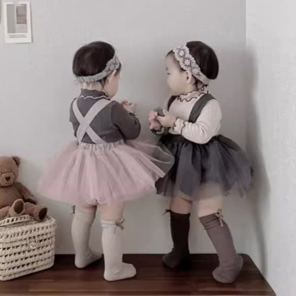 Children's Spring and Autumn Style Girls' Mesh Dress with Suspenders, Girls' Triangle Romper Mesh Dress, Suspender Skirt