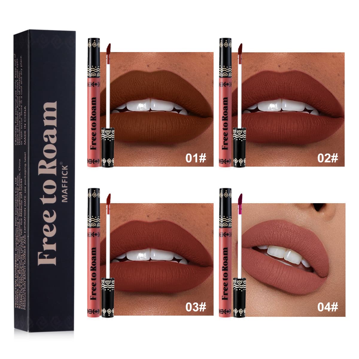 Cross-border MAFFICK free roaming lip glaze liquid lipstick long-lasting non-stick cup waterproof set lip gloss matte