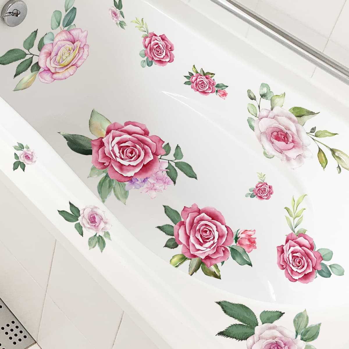 MS11003 Large rose bouquet romantic bathtub stickers bathroom toilet decorative wall stickers self-adhesive wholesale