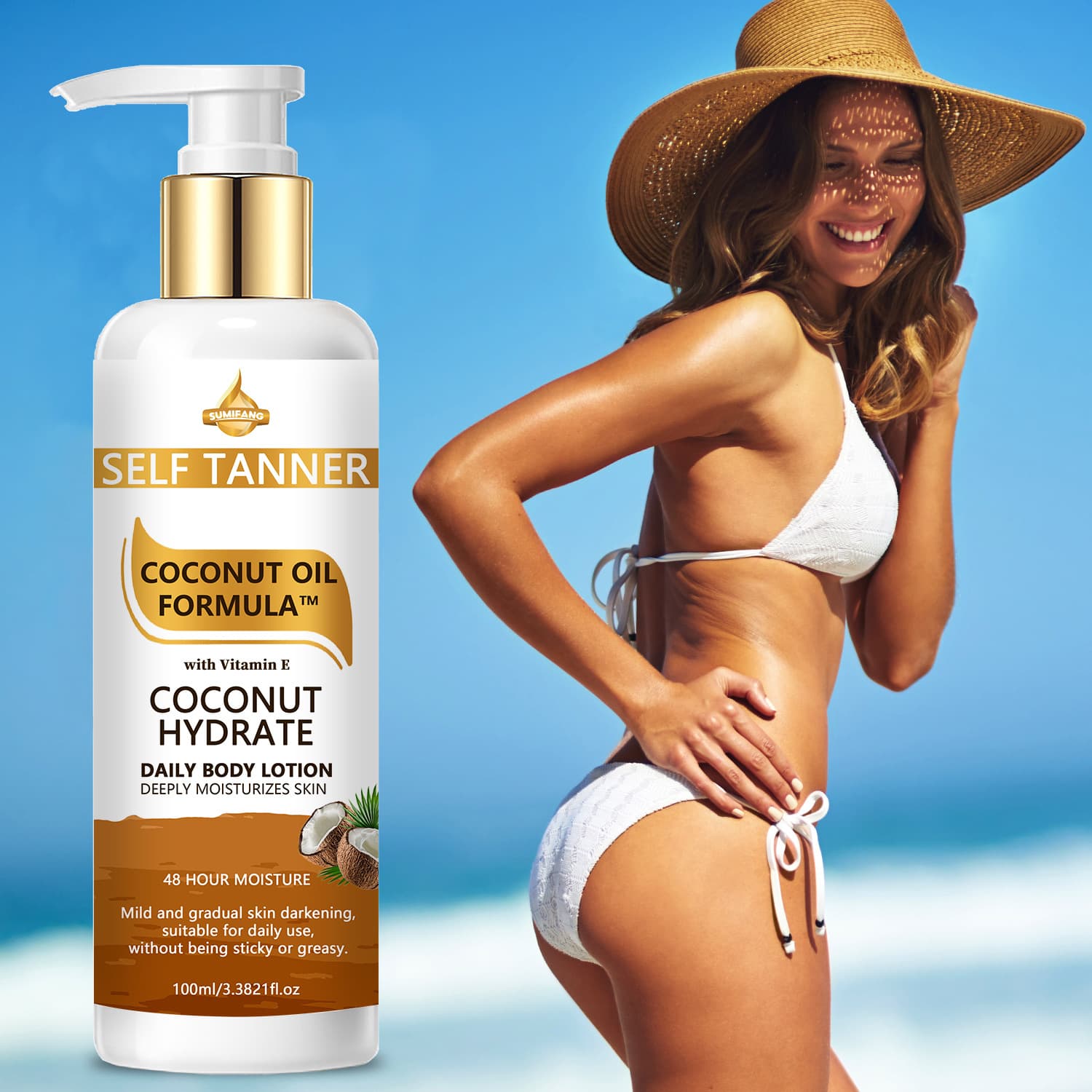 Cross-border trade Sumifang Coconut Body Lotion 100ml Tanning Moisturizing Bronze Body Lotion Drop Shipping