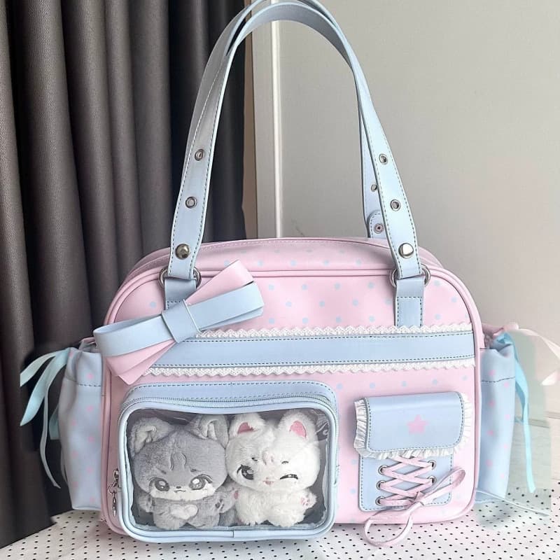 Japanese and Korean Anime Style Transparent Tote Bag for Women, Commuter Large Capacity Single Shoulder Crossbody Boston Ita Bag