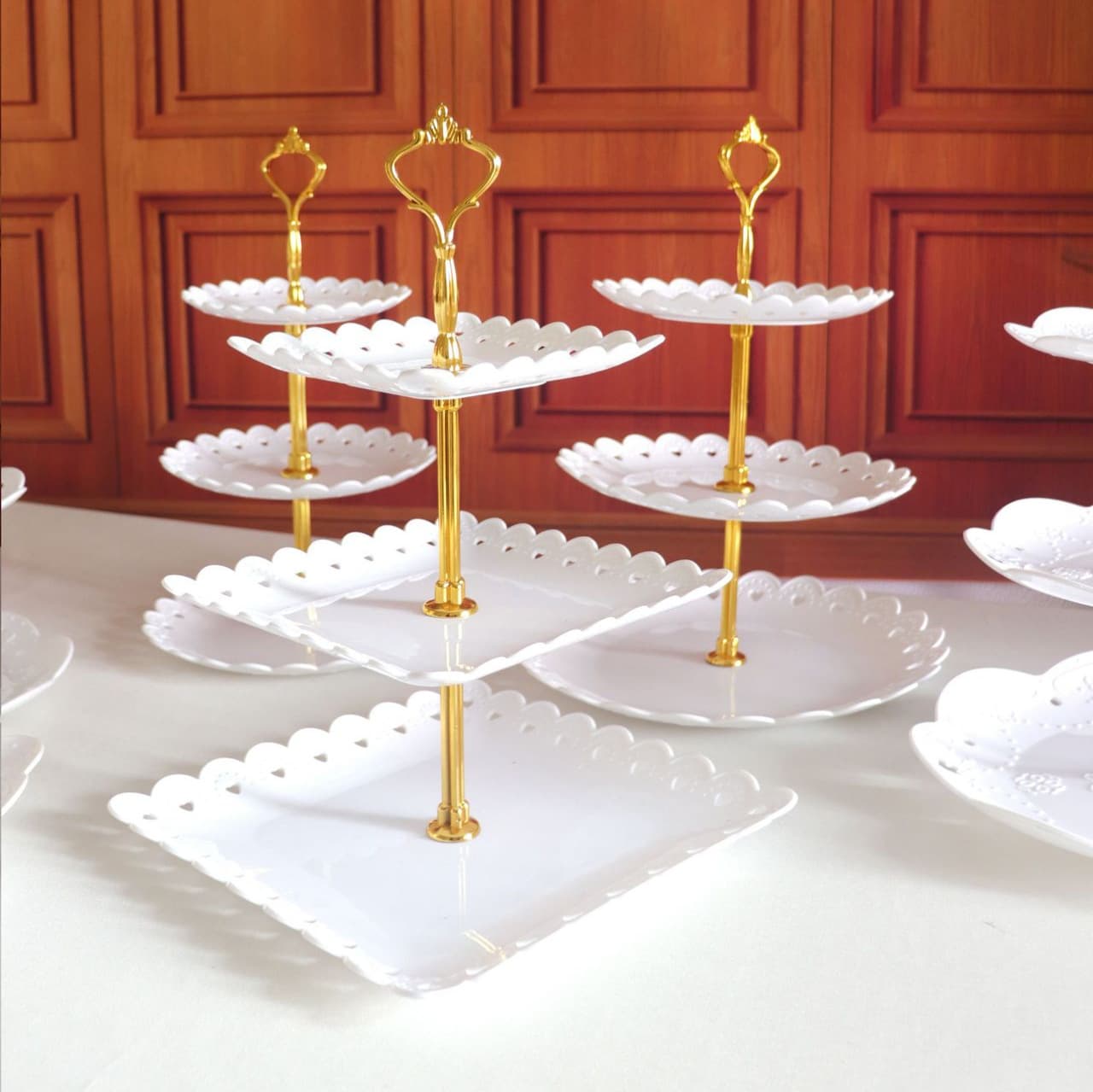 Cross-border Cake Tray Plastic Candy Plate Snack Plate Wedding Birthday Tea Break Tabletop Three-tier Dessert Table Display Stand