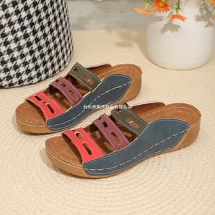 Women's Shoes 2026 Summer European and American Cross-Border Large Size Women's Sandals Slippers Outdoor Wear Casual Beach Slippers Color Block