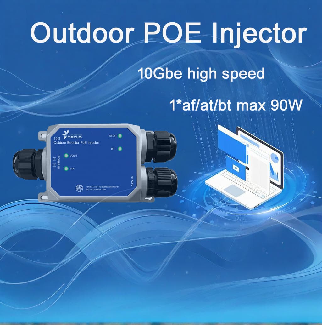 10G Outdoor POE Injector, 90W, IP67, 6KV Surge Protection
