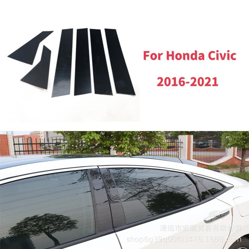 For Honda 10th Gen 11th Gen Civic Type R Accord Civic Modified Window Trim Strip Gloss Black Center Pillar Sticker