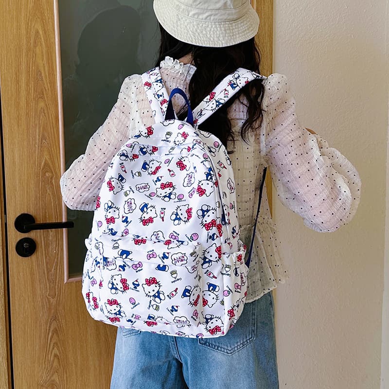 Unique Cute Kitty Versatile Backpack, Printed Graffiti Student Campus Bag, Lightweight Large Capacity Cartoon Backpack
