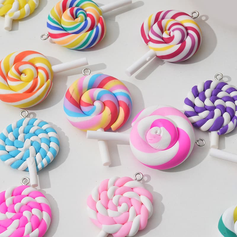 DIY Ram's Eye Studs, Simulated Rainbow Clay Lollipop Ram's Horn Studs, Pendant Necklace Keychain Ornament