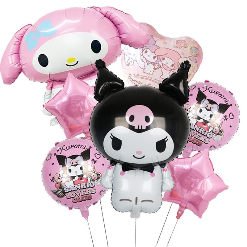 Melody Kuromi Decoration Scene, Cinnamoroll Background Cloth, Aluminum Film Large Cartoon Balloons for Birthday Party Setup