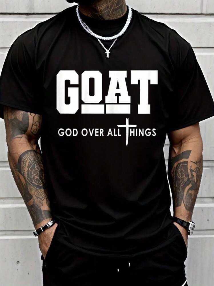 Cross-border European Size Cotton T-Shirt Cotton Goat God Over All Things Funny Jesus