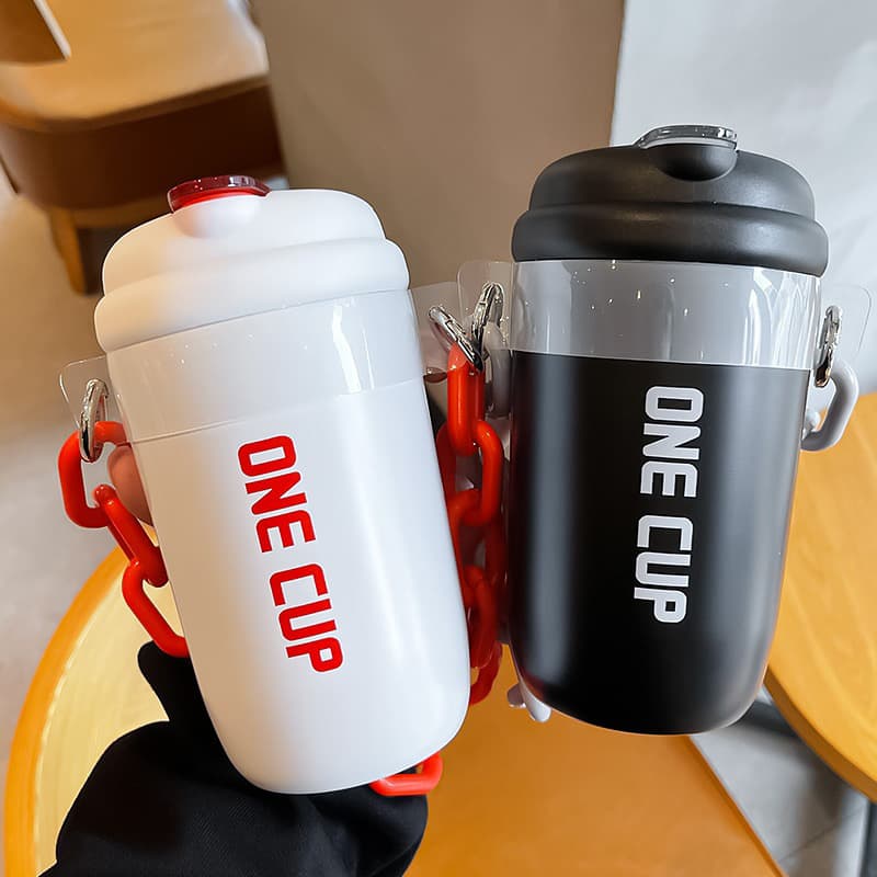 Small Xiangfeng thermos cup for girls, chain water cup, foreign trade double drink, ONECUP stainless steel gift cup, small and portable