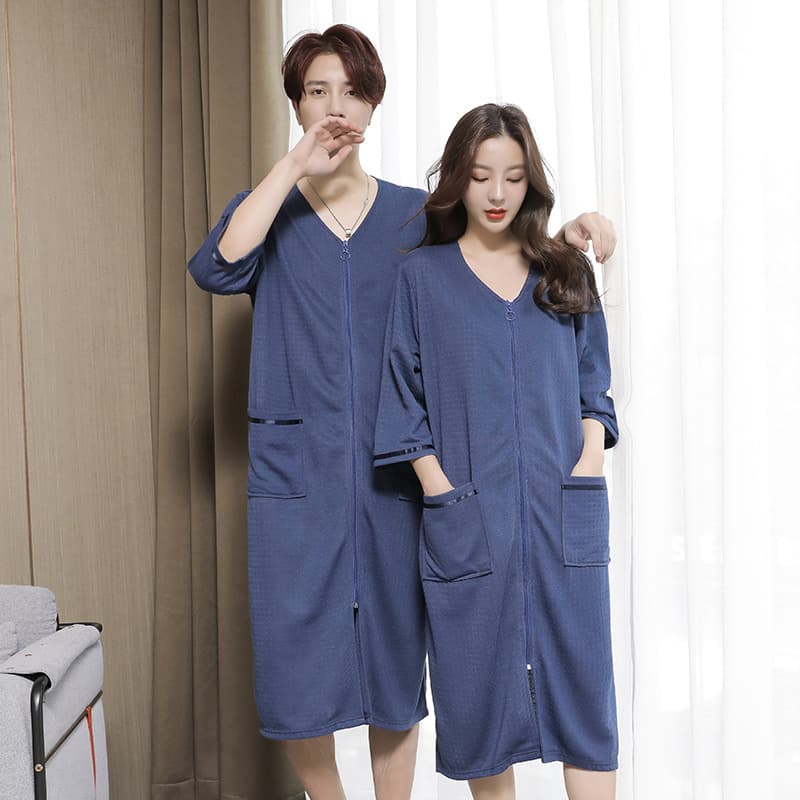 2023 New Waffle Stripe Nightgown Unisex Thin Home Clothes Plus Size Plus Size Pajamas 200 Jin