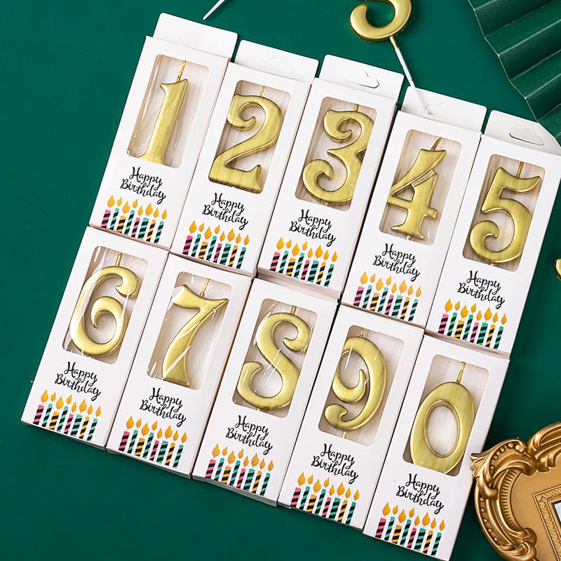 Golden digital candle birthday cake decoration plug-in independent boxed curve dessert table ornaments