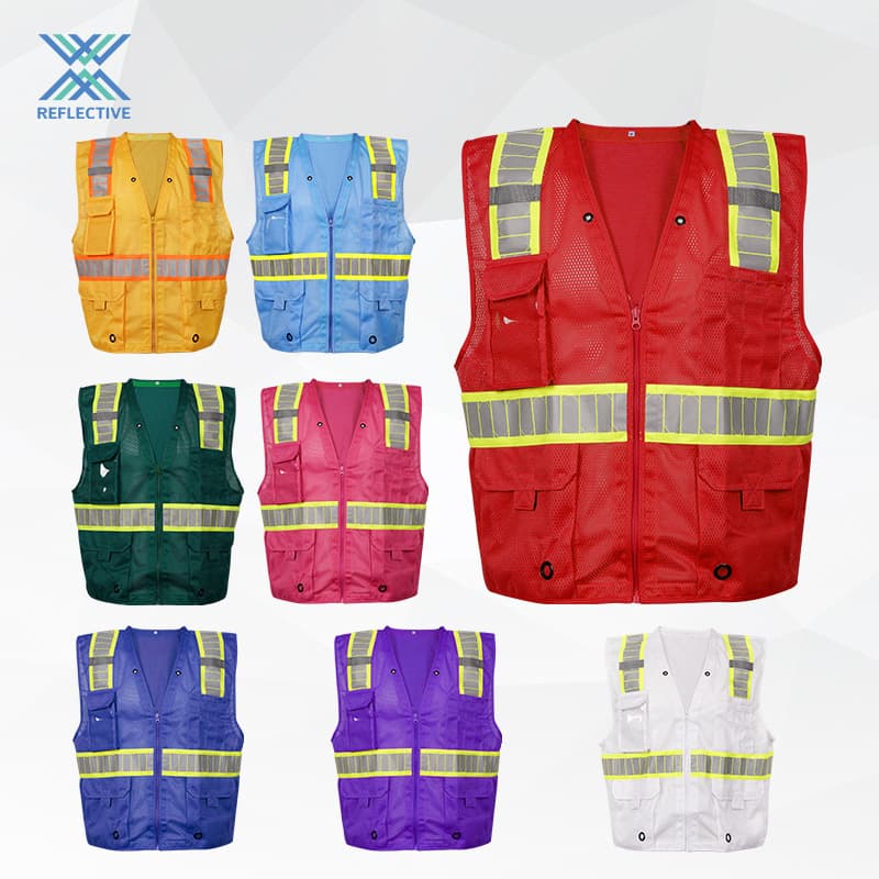 Mesh Tricot Reflective Vest Safety Vest Multi-Pocket High-Visibility Two-Way Traffic Warning Vest Reflective Traffic Channel