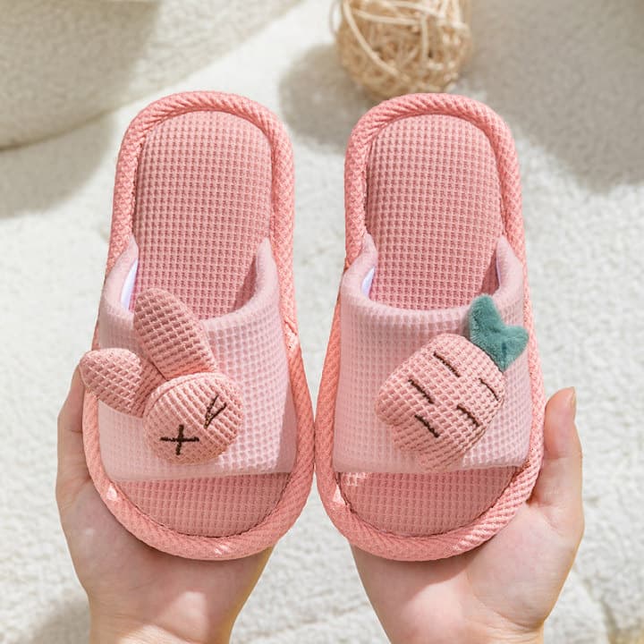 Children's Parent-Child Slippers, Four Seasons Indoor Home Anti-Slip Girls Quiet Boys Breathable Cotton Linen Slippers