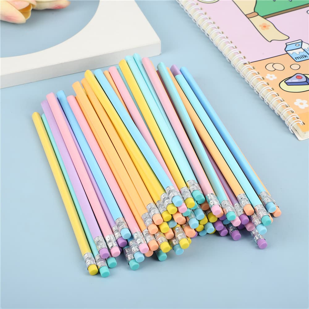 Macaron HB Pencil for Primary School Students, Candy Color Pencil with Eraser Tip, Bright Shaft Basswood Solid Color Wooden Pencil