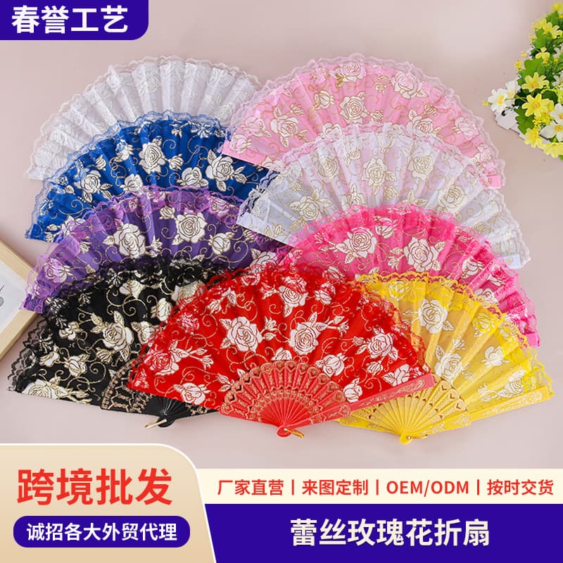 Lace folding fan, black sweet fairy girl Lolit dark loli Gothic style court pose Lolita fan