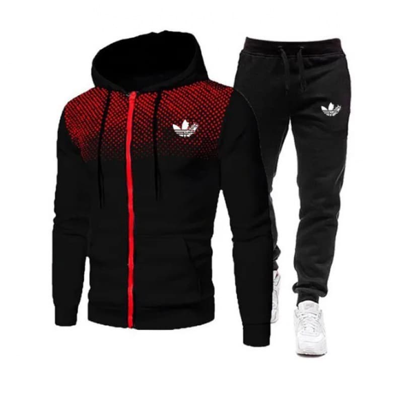 Cross-border men's casual polka dot zipper hoodie set sweatshirt autumn and winter plus velvet warm sweatshirt and sweatpants two-piece set