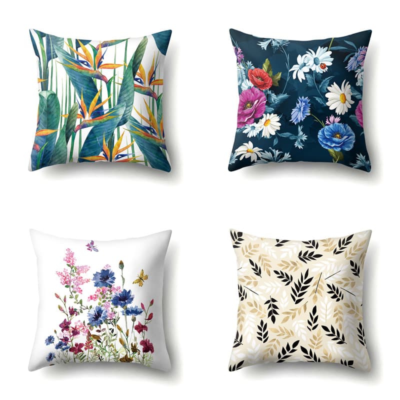 Polyester Throw Pillow Cover Decorative Floral Home Plant Print Cushion Cover Waist Cushion Sofa Pillow Cover QTA09