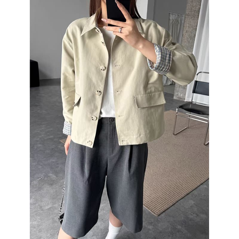 [British Barn Style] Retro Slim Lapel Cotton Short Jacket Women's Spring Versatile Little Jacket Top