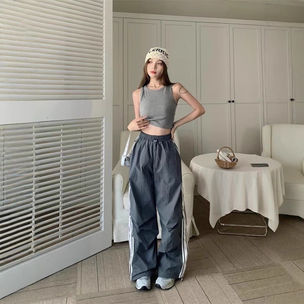 Striped Three-Bar Stitched Casual Retro Cargo Pants, High-Waist Loose-Fit Joggers for Autumn, Long Pants for Cross-Border Sales