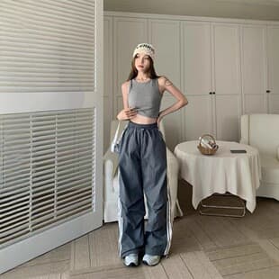 Striped Three-Panel Stitched Cool Casual Retro Work Pants Autumn High-Waist Sports Wide-Leg Long Pants Cross-Border