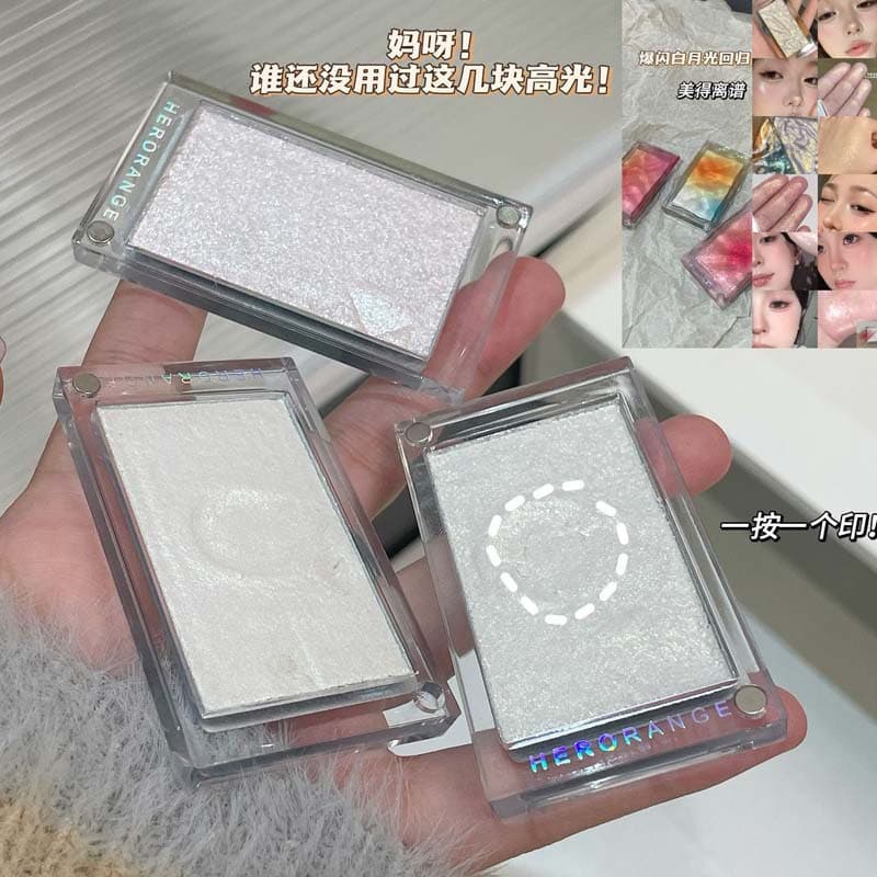Ripple Monochrome Highlighter Palette, Fine Powder Texture, Pearl Shimmer, Diamond Glitter, 3D Iridescent Highlight, Brightening Makeup Palette