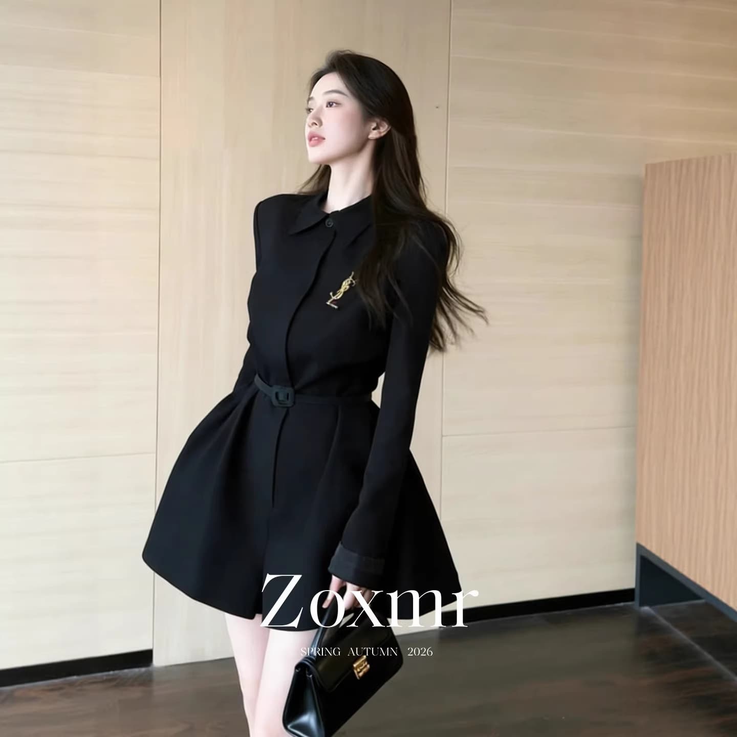 In-Stock Exquisite Outfit with a Light Luxury and High-End Feel, High-End Casual One-Piece Black Jumpsuit with Wide-Leg Shorts for Spring