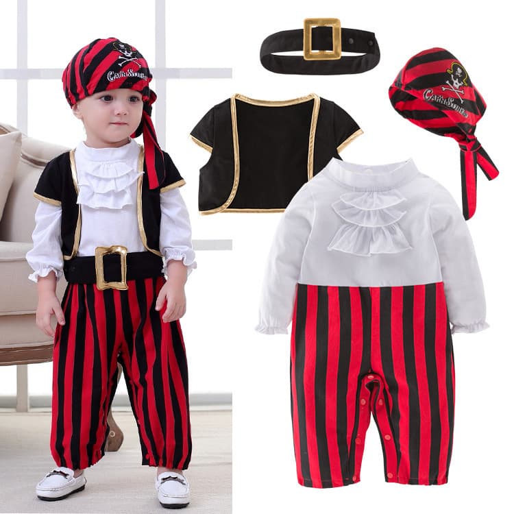 Children's Festival Clothes Boys Pirate Captain One-piece Harness Baby Baby Spring and Autumn Long Sleeve Suit 4-piece Photography Clothes