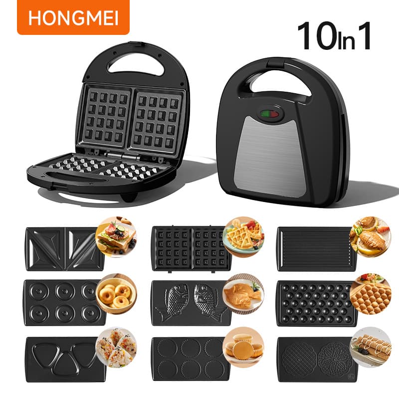 10-in-1 Sandwich Maker Dual Plate Waffle Maker Donut Maker Multi-Function Sandwich Bread Breakfast Machine Custom