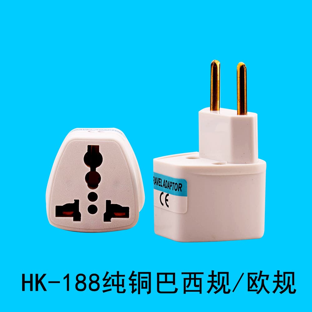 Pure copper HK-188 Brazilian standard power adapter, diamond-shaped embedded EU plug, 4.0mm two-round pins.