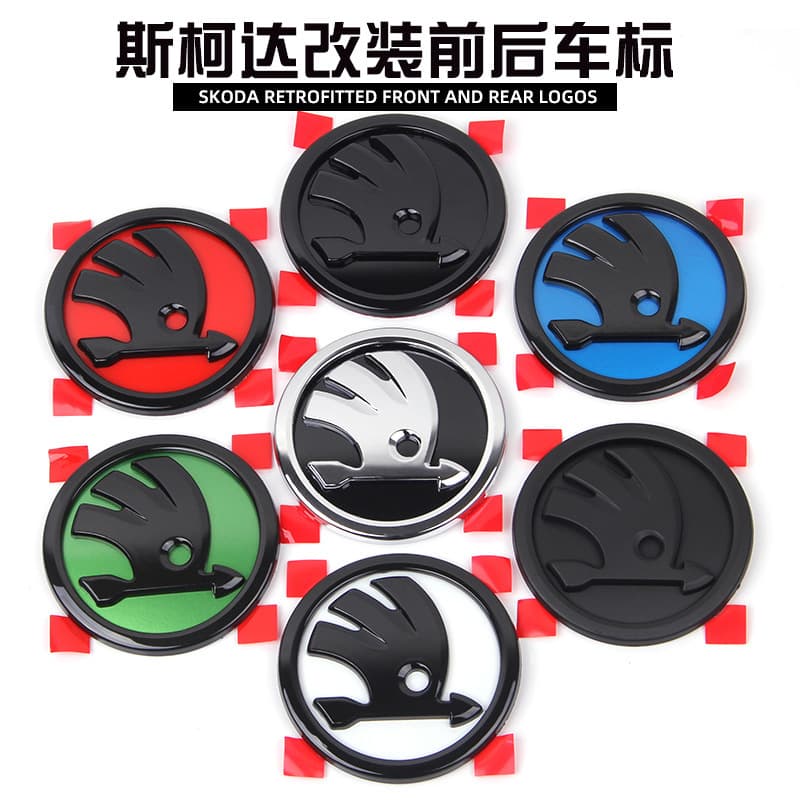 For Skoda front and rear badges, Octavia Fabia front and rear emblems, 80MM black grille badge, 90MM rear badge