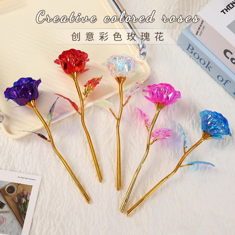 Valentine's Day Gift Gold Foil Flower Creative Colored Roses Mother's Day Gift Decoration Simulation Flower Activity Small Gift