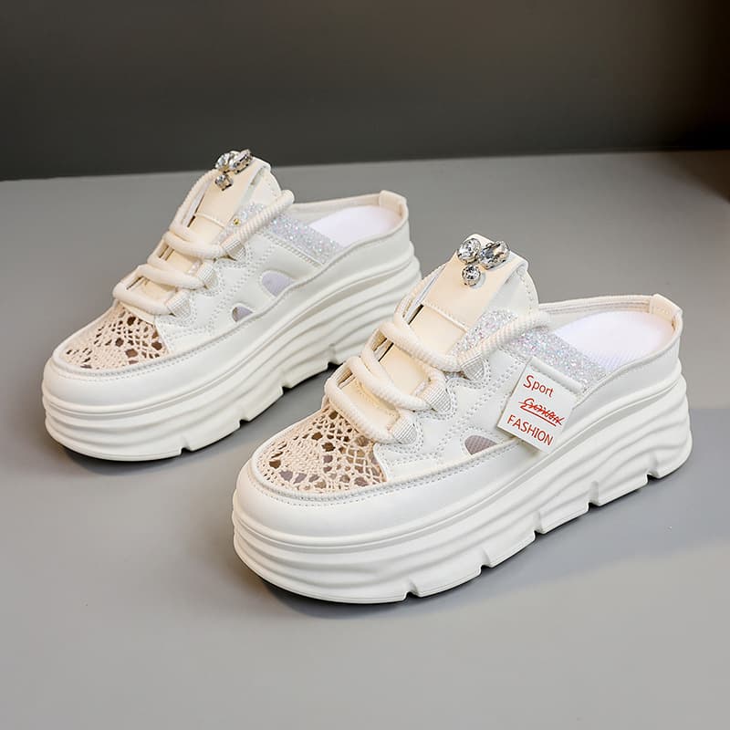 W3651 Platform Wedge Slide Sandals for Women 2024 Summer Hollow Out Casual Shoes White Sneakers Style Slippers