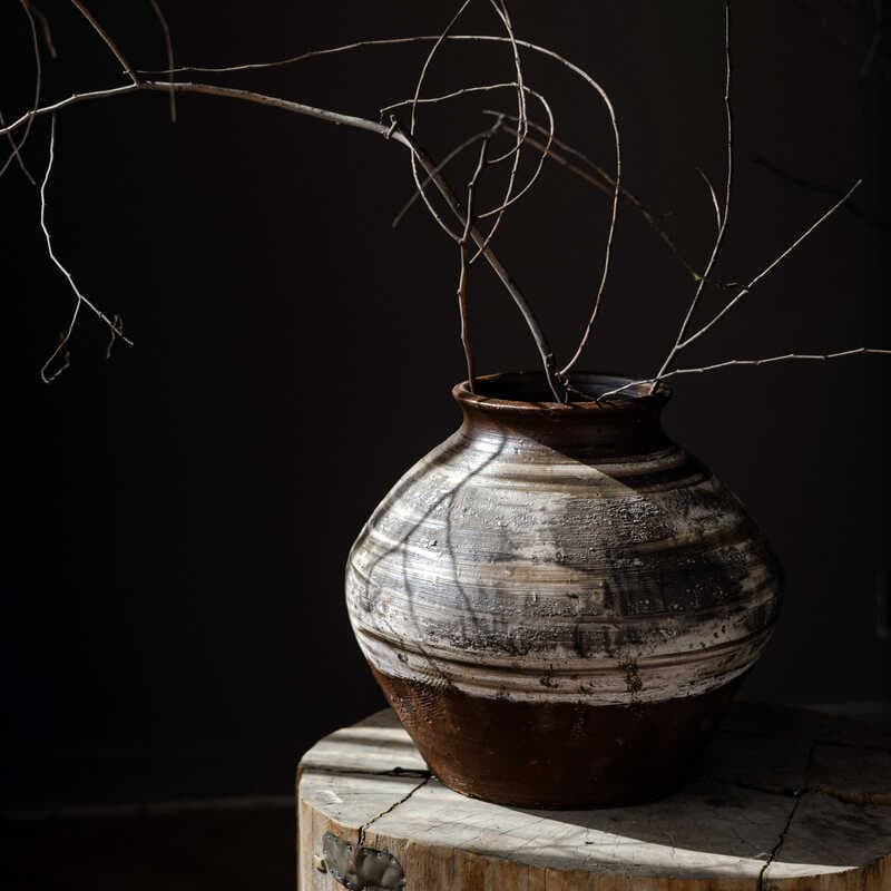 New Chinese Style Vintage Distressed Terracotta Flower Pot Handmade Vase Ceramic Pot Living Room Decorative Ornament