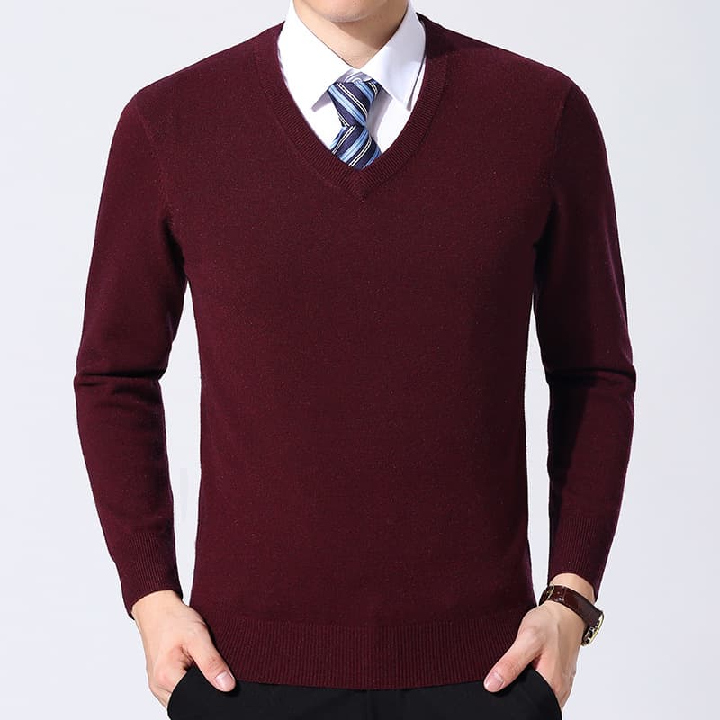 Cross-border Autumn/Winter Men's V-Neck Sweater, Young and Middle-Aged Men's Fashion, Solid Color Simple Core-Spun Yarn Knitwear, One Piece