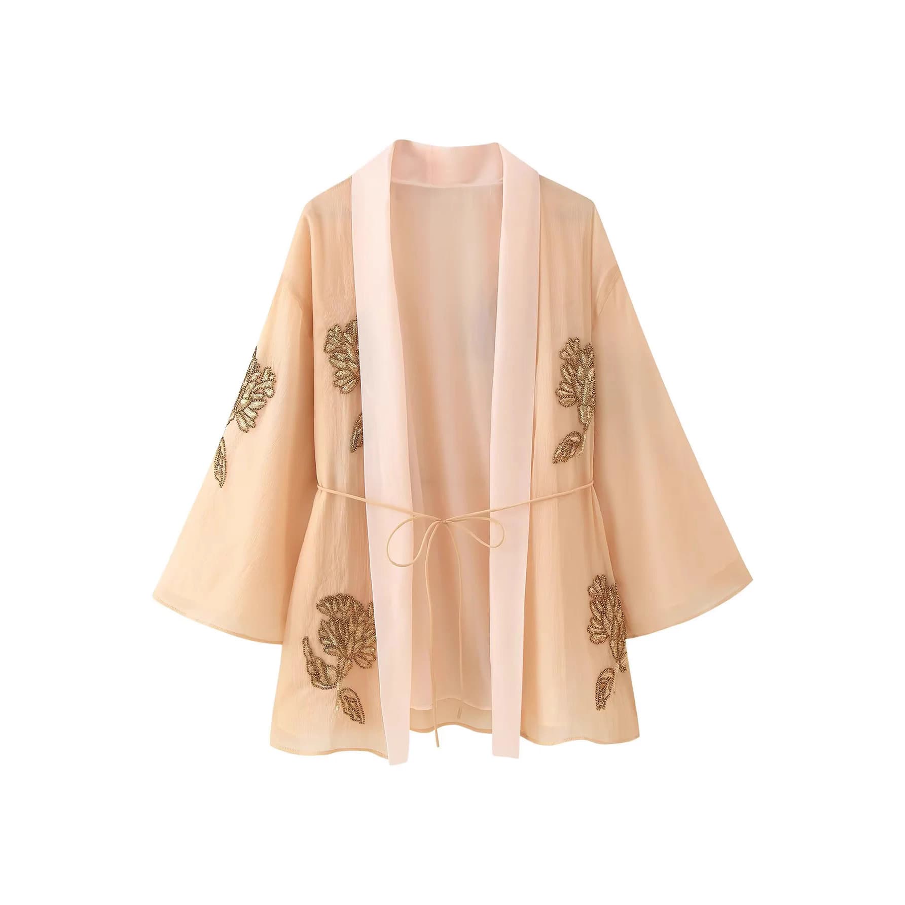 AliExpress Cross-border 2025 Summer New Beaded Silk Blend Short Kimono-style Outerwear 2855004