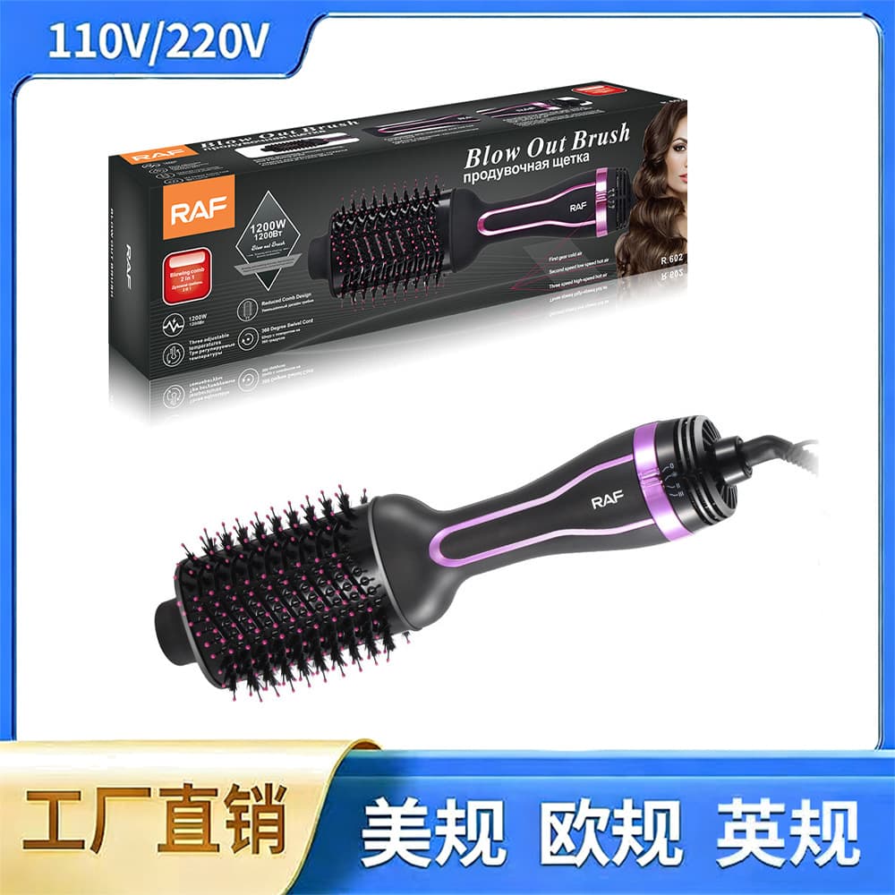 EU Plug Cross-Border Straight and Curl 3-in-1 Hot Air Styling Brush Automatic Curling Iron Electric Hair Dryer